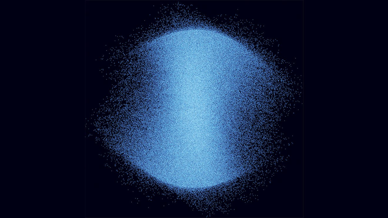 Album cover of the Infinite Granite album. It's a bunch of small blue particles grouping together to form some sort of a circle.