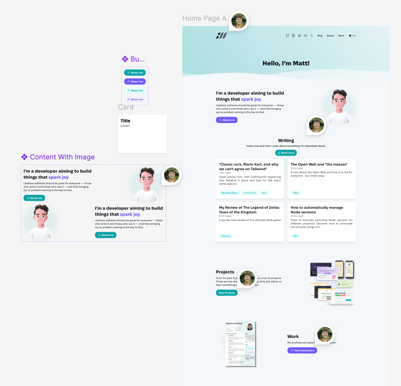 Screenshot of a Figma artboard with a design similar to the previous version of the website